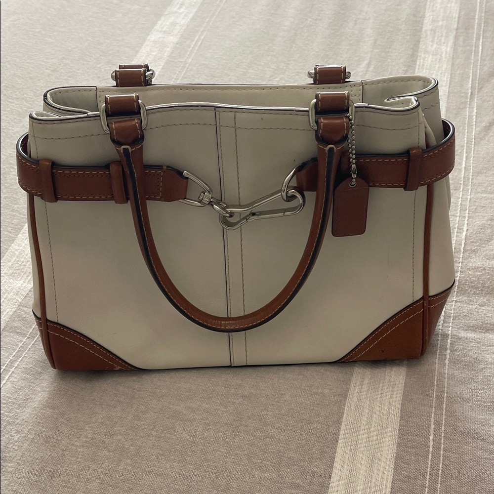 Coach white and Tan Leather Satchel
